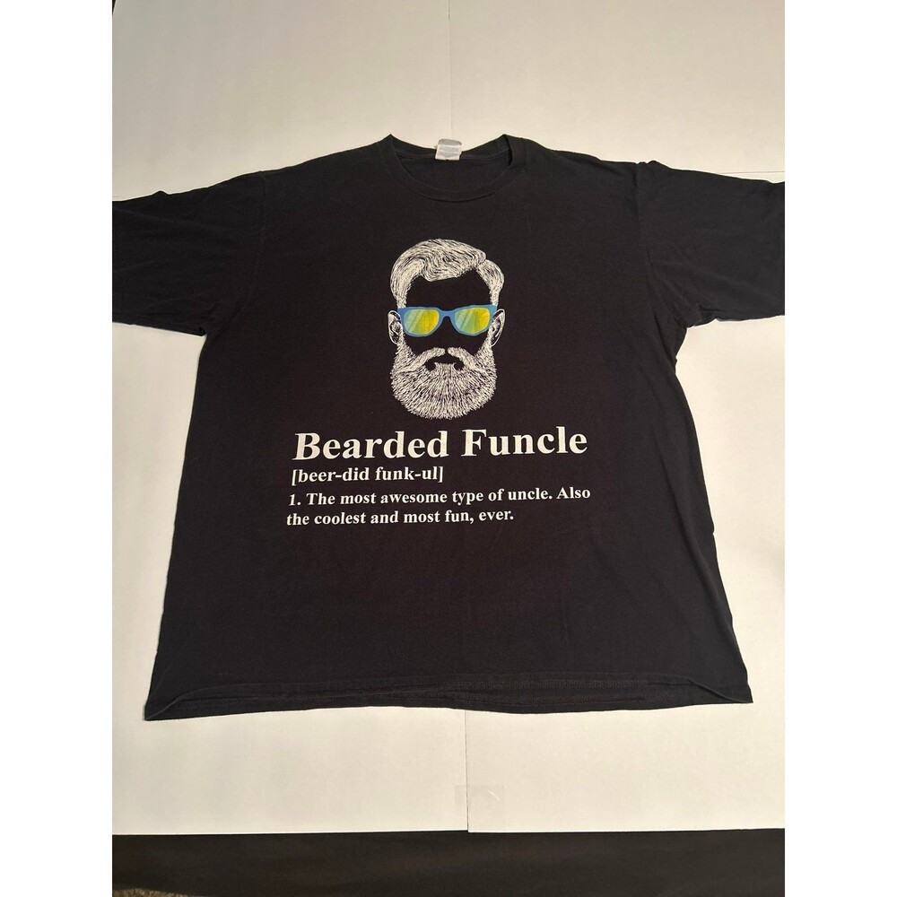 Port & Company Men’s Black "Bearded Funcle" Graphic T-Shirt Size XL